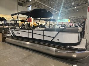 2025 SunChaser Geneva 23 Sport LR DH Tritoon White with a Suzuki 