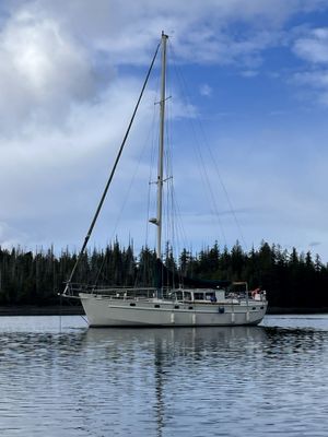 1994 pilothouse steel motorsailer Alaska 43 Ted Brewer