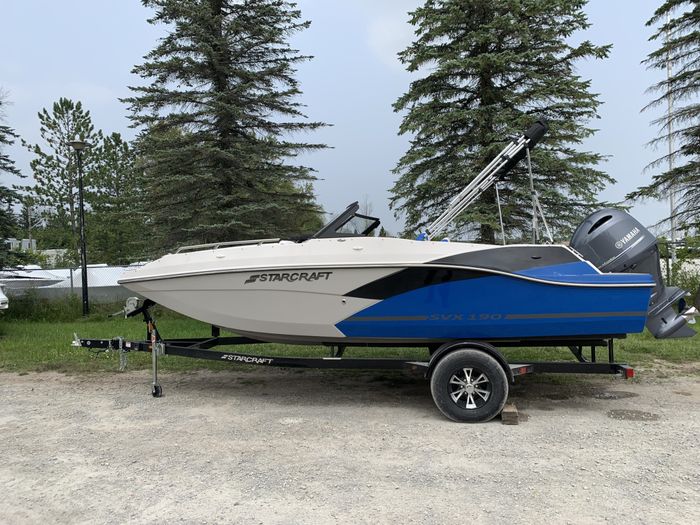 2025 Starcraft SVX 190 Full Windshield Deck Boat Blue Suzuki DF15 Photo 1 sur 30